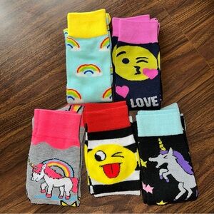 Colorful Emoji and Unicorn Knee Socks Set